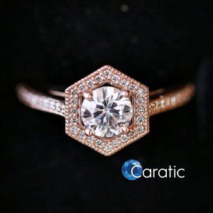 Unique Art Deco Halo Ring Moissanite Round Cut